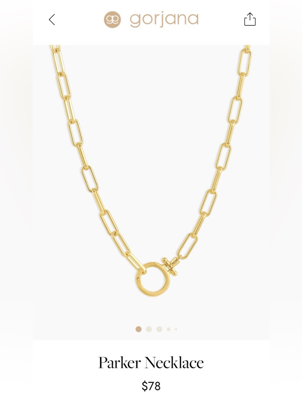 NWOT Gorjana Parker Gold Paperclip Link Necklace with Toggle
